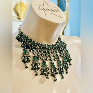 Elegant Green and Silver Statement Necklace